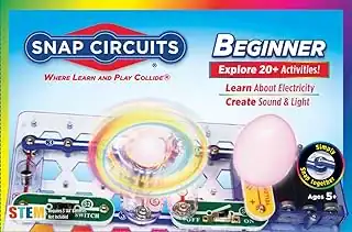Snap circuits beginner electronic set for kids with colorful components and learning guides.