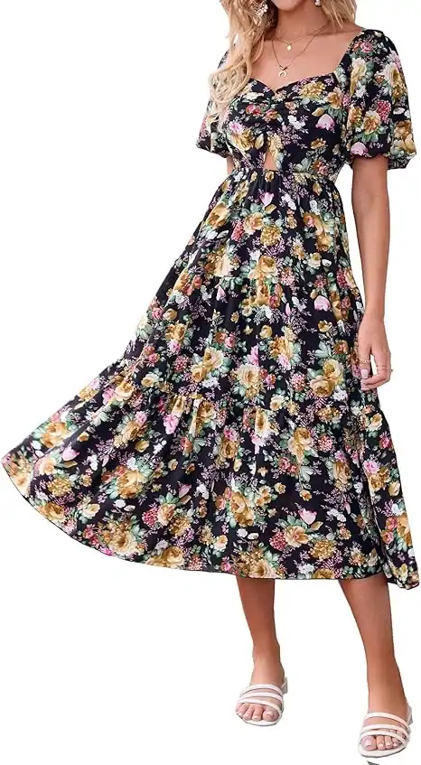 BTFBM Floral Puff Sleeve Maxi Dress