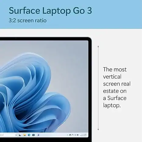 High-resolution Surface Laptop Go 3 with 3:2 screen ratio showcasing vertical screen real estate optimal for productivity.