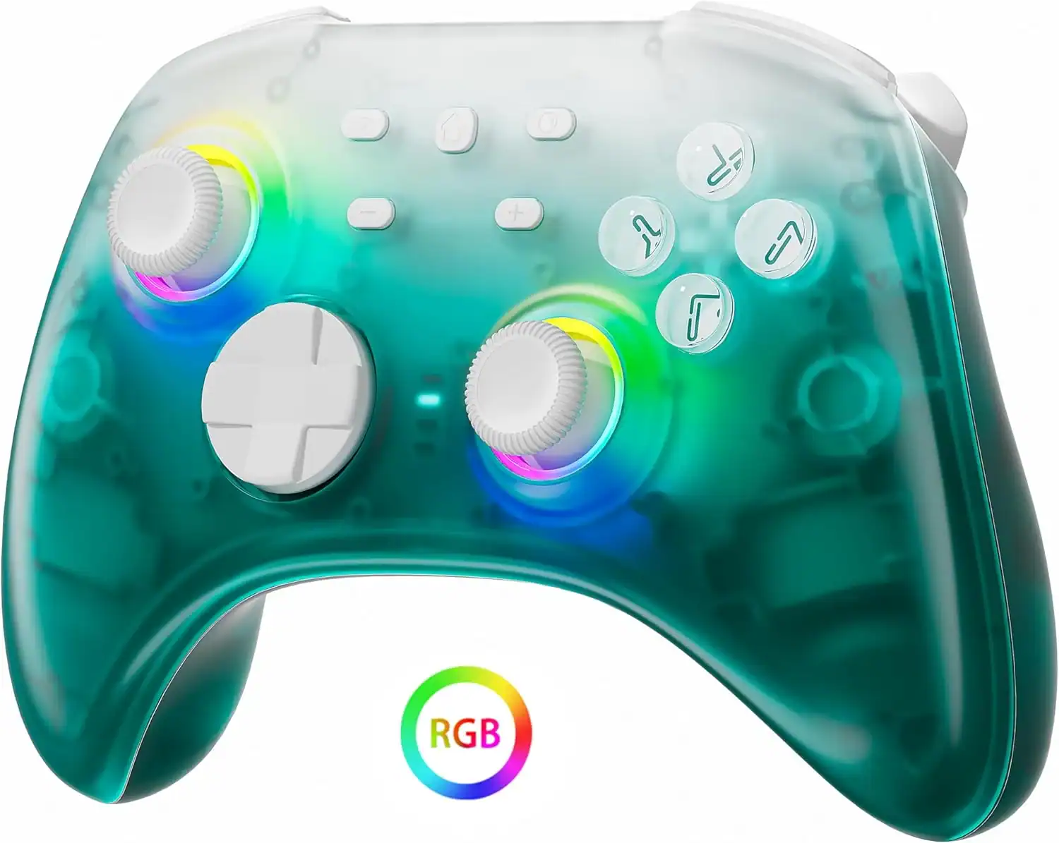 Vibrant RGB gaming controller with customizable lighting, ergonomic design, and premium construction for enhanced gaming experience.