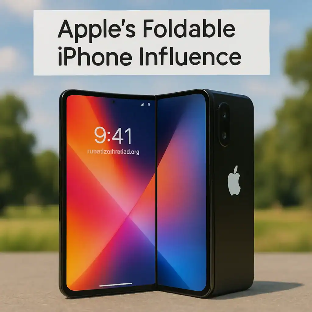 Foldable iPhone concept by Apple, showcasing innovative design and technology, with a dual-screen display and sleek black finish.