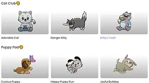 Cute cartoon kitten with playful expression for pet product promotion.