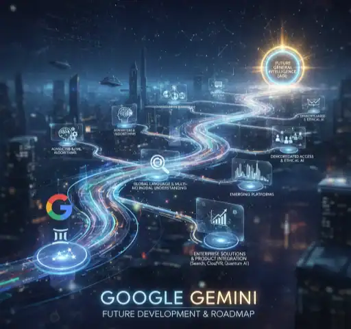 Google Gemini future development and roadmap with advanced AI technology, global digital understanding, and innovative platforms.