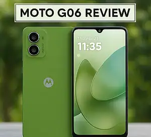 Motorola Moto G06 smartphone in vibrant green with dual camera setup, showcasing modern design, high-quality display, and advanced features—perfect for tech enthusiasts and mobile users.