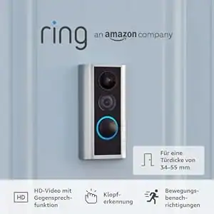 HD video doorbell with two-way audio, motion detection, and smart recognition for secure home monitoring. Compatible with Amazon Ring, features modern design and high-definition visuals.
