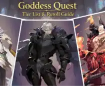 1. Female and male fantasy characters from Goddess Quest game showcasing tier list and reroll guide for optimal gameplay strategy.