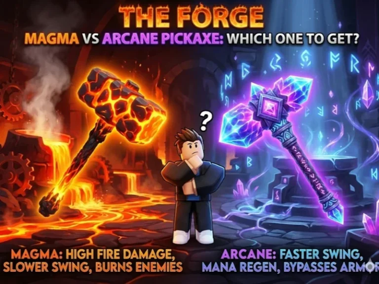 Magma vs Arcane Pickaxe Which One to Buy in The Forge