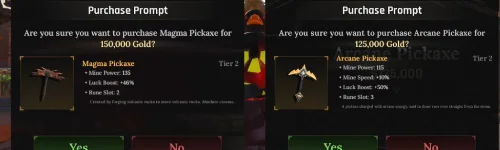 The Forge Magma vs Arcane Pickaxe Statistics