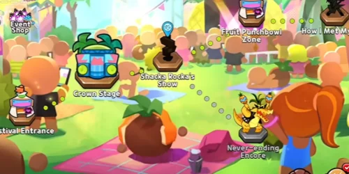 Colorful in-game scene from XYUltra featuring vibrant characters and event zones at the festival entrance, perfect for gamers and fans of interactive virtual environments.