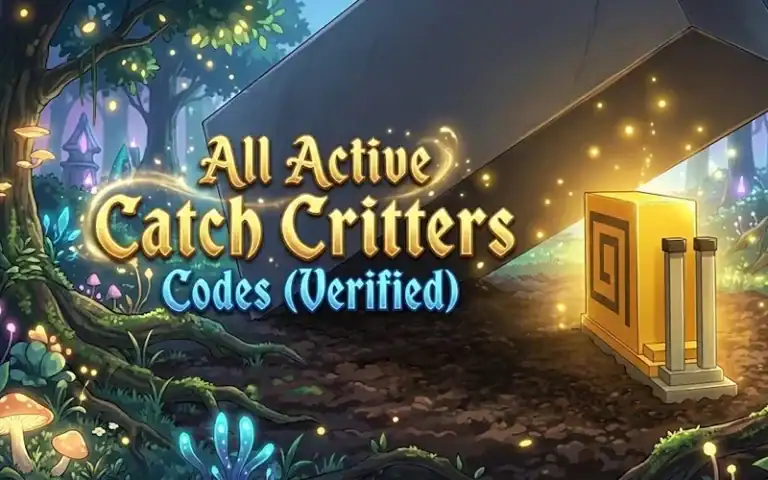 Catch Critters game image with vibrant forest background, glowing elements, and a golden block, emphasizing all active catch critters and verified codes for enhanced gaming experience and SEO relevance.