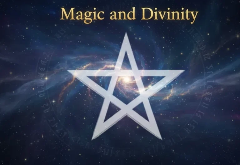 A star-shaped symbol with cosmic background, representing magic and divinity, emphasizing spiritual energy, mystical power, and celestial connection for enhanced SEO relevance.