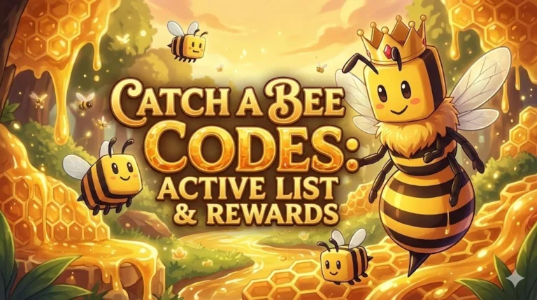 Cute animated bee characters in honeycomb and forest setting promoting XYUltra's bee codes, active list, and rewards system. Bright, engaging design emphasizing honey and bee-themed rewards.