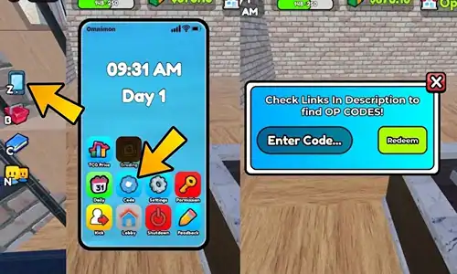  In-game phone showing the code redemption screen in Card Shop Friends Roblox
