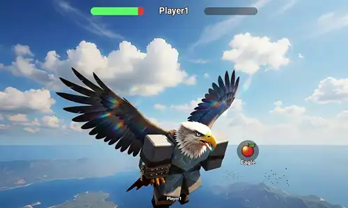 Player avatar with eagle head in Blox Fruits Update 26, showcasing new fruits, builds, and tier list features. Perfect for gaming enthusiasts and Roblox players.